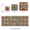 A set of 24 self-adhesive waterproof wall tiles featuring colorful floral patterns in yellow, blue, and red.