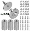 A collection of heavy duty metal cabinet door magnetic closers and various metal fasteners are shown.