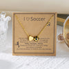 Gold heart basketball pendant necklace with inspirational text on a kraft paper card