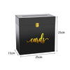 Black acrylic gift box with gold lettering and a slot for cards