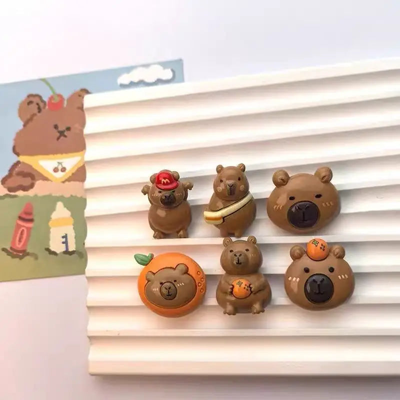 A set of adorable bear and guinea pig refrigerator magnets featuring various cute animal characters.