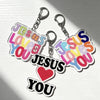 Jesus liebt dich Acryl-Anhänger mit farbigem Text und rotem Herzdesign