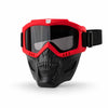 Red full face skull riding goggles with black frame and strap