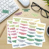 A collection of colorful Bible verse stickers featuring verses like Psalm 56:3, Philippians 4:13, and John 4:19.