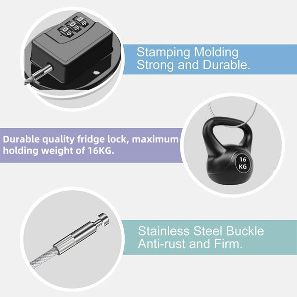Image showing a black stamping molding and a durable fridge lock with a stainless steel buckle.