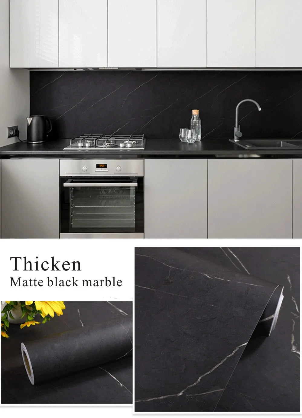 Self-Adhesive Matte Marble Wallpaper for Kitchen, Cabinets & Countertops