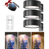 A black LED picture light with a remote control and magnetic mount is shown next to several illuminated picture lights.