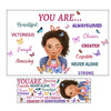A colorful graphic featuring text like You Are Beautiful Chosen Created Always Loved Amazing Victorious Capable Never Alone a