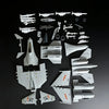 A collection of white J-15 fighter jet building blocks and models displayed against a dark background.