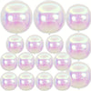 A pack of ten iridescent metallic rainbow foil balloons reflecting light.