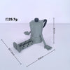 A gray 3D printed figurine of a coffee bean cup with articulated joints, shown from the side.
