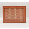 A wooden money saving box with a grid tracker showing various amounts for saving goals.