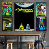 A set of three posters featuring characters and artwork from the Cyberpunk Edgerunners series against a dark background.