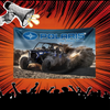 A banner featuring a Polaris off-road vehicle driving through dust, with an audience cheering below.
