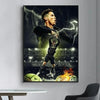 A dramatic canvas wall art featuring a football player with lightning effects and a soccer ball in the foreground.