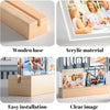 A wooden base photo frame with an acrylic material and clear image, showing easy installation and a clear picture.