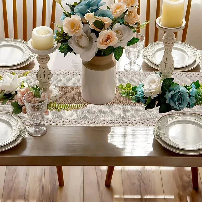 Linen Macrame Table Runner with Tassels
