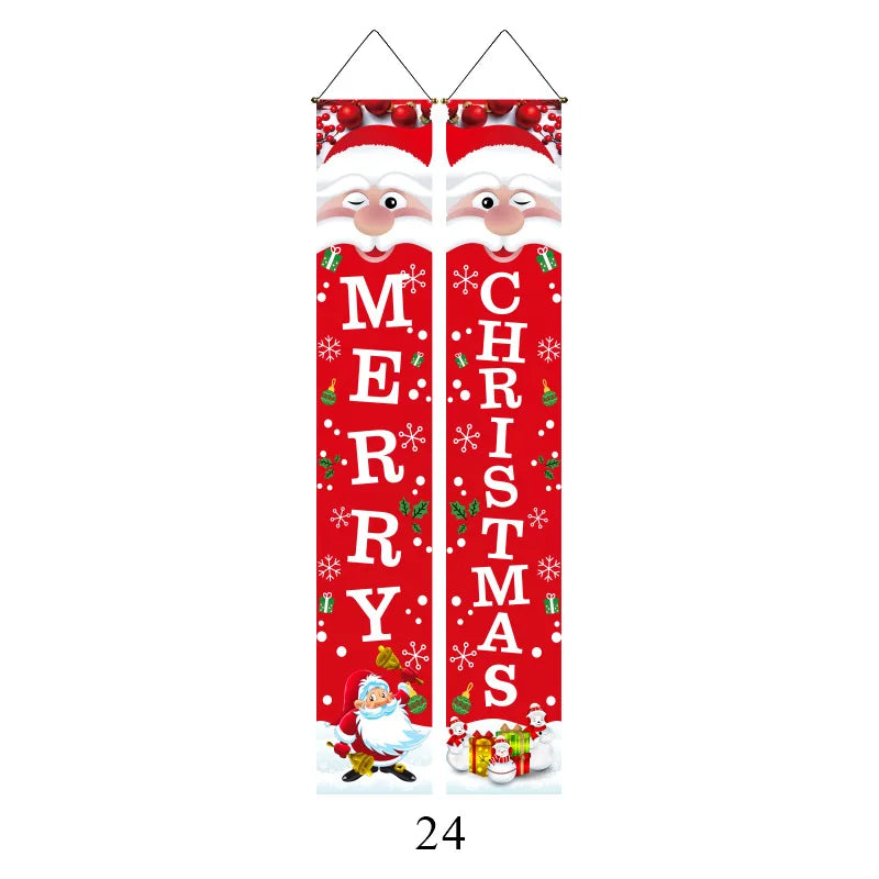 A festive Christmas banner set featuring Santa faces and holiday decorations.