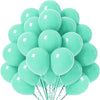 A bunch of pastel rainbow latex balloons in various shades of mint green and light blue.