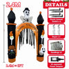 A tall inflatable Halloween decoration featuring a spooky face and a curved arch with hanging strands, complete with sandbags
