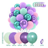 A bunch of 50 latex balloons in pastel purple, blue, and pink colors, packaged for party decorations.
