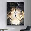Canvas wall art featuring a dramatic black and gold portrait of a football player wearing number 7