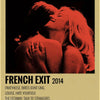 A red-toned photograph of two women embracing, featuring the title French Exit 2014 and a list of song titles.