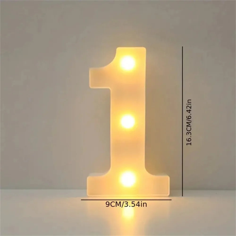 A glowing yellow LED letter light shaped like the number one, used for room or party decor.