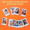 A collection of photos displayed in clear acrylic magnetic photo frames on an orange background.