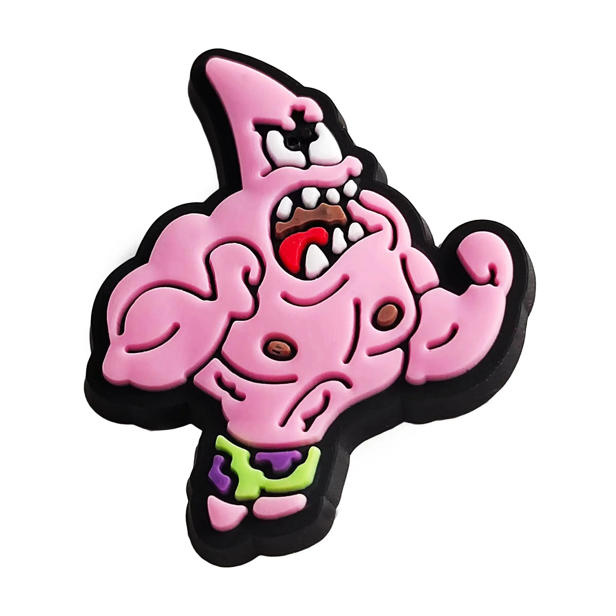 A pink, stylized monster or creature shaped like a brain is shown as a shoe charm.