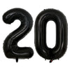 A set of two black foil balloons shaped like the number 20
