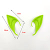 Bright lime green latex elf ears shown with dimension lines indicating size.