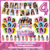 K-pop inspired birthday party decoration set featuring balloons, a backdrop, and cake toppers