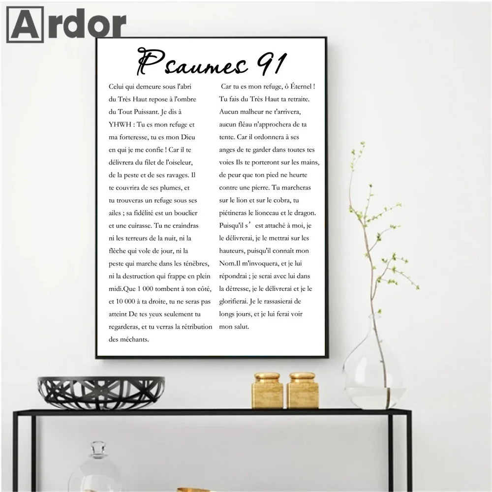 A canvas print featuring Psalm 91 scripture art with elegant typography and a minimalist design.
