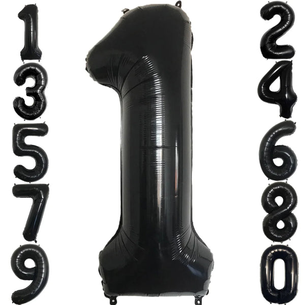 A black jumbo foil number balloon shaped like the numeral 13579.