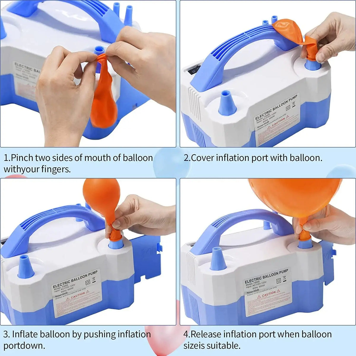 Démonstration d'une pompe électrique portable pour gonfler et relâcher des ballons.