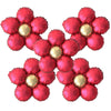 A set of five matte foil flower balloons in red and pink daisy designs.