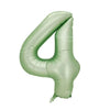 A large foil number four balloon in a light green color.