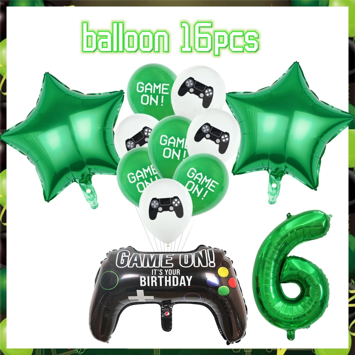 Green Video Game Birthday Party Supplies Kit with Gamepad Balloons