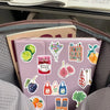 A pink watercolor sticker pack featuring various fruits and food items like lemons, berries, and citrus slices.