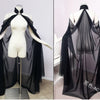 Black sheer chiffon cape with tie closure displayed on a mannequin for costume wear