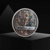 A commemorative coin featuring the Archangel Michael as a guardian angel, struck in silver.