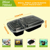 Black leak-resistant meal prep containers with lids shown in various angles and context.
