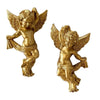 A pair of golden cherub angels wall decor featuring winged infants in a dynamic pose.