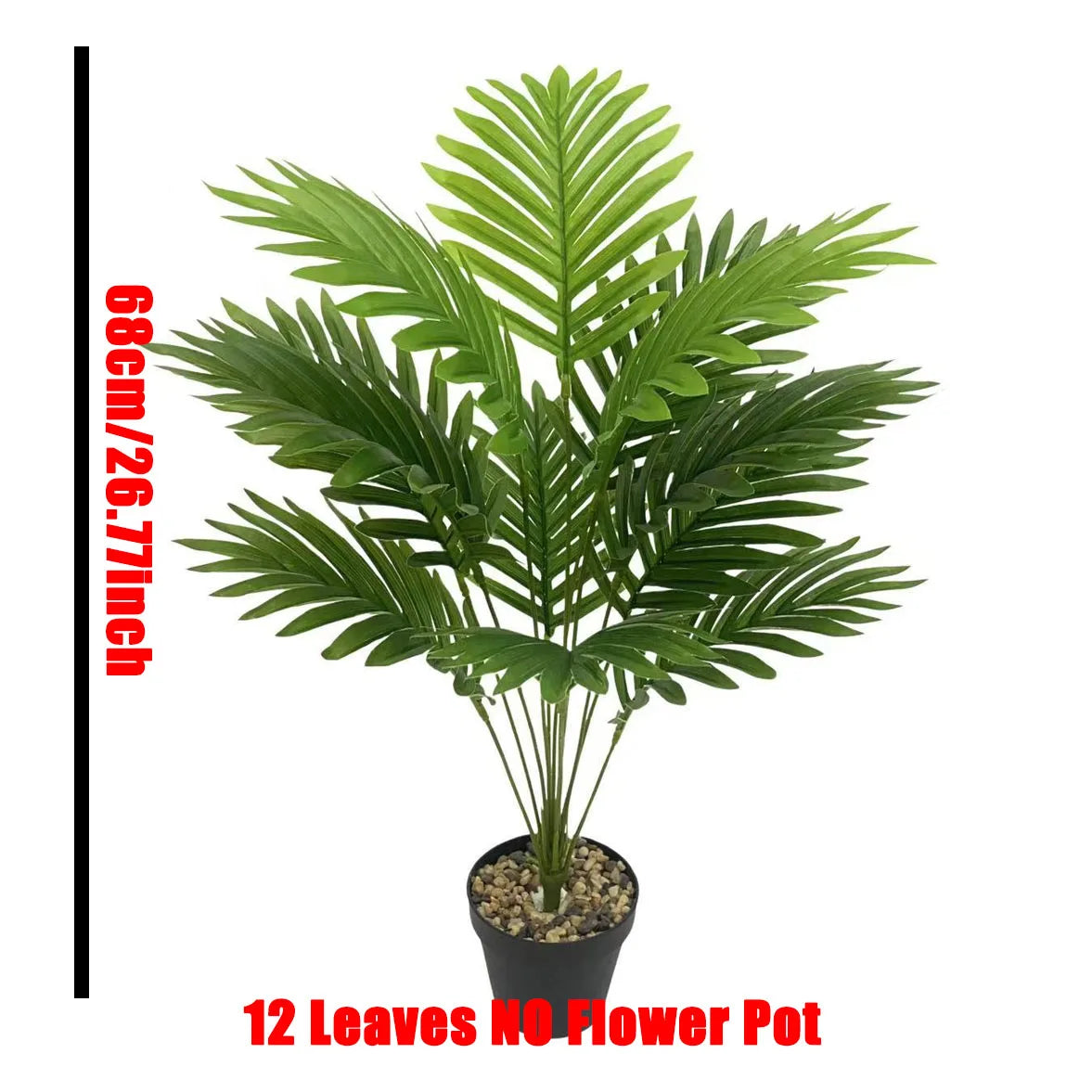 A potted artificial palm tree with 12 green monstera leaves used for indoor floor decor.