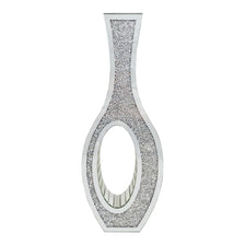 Tall silver vase with a diamond crushed finish and an oval opening