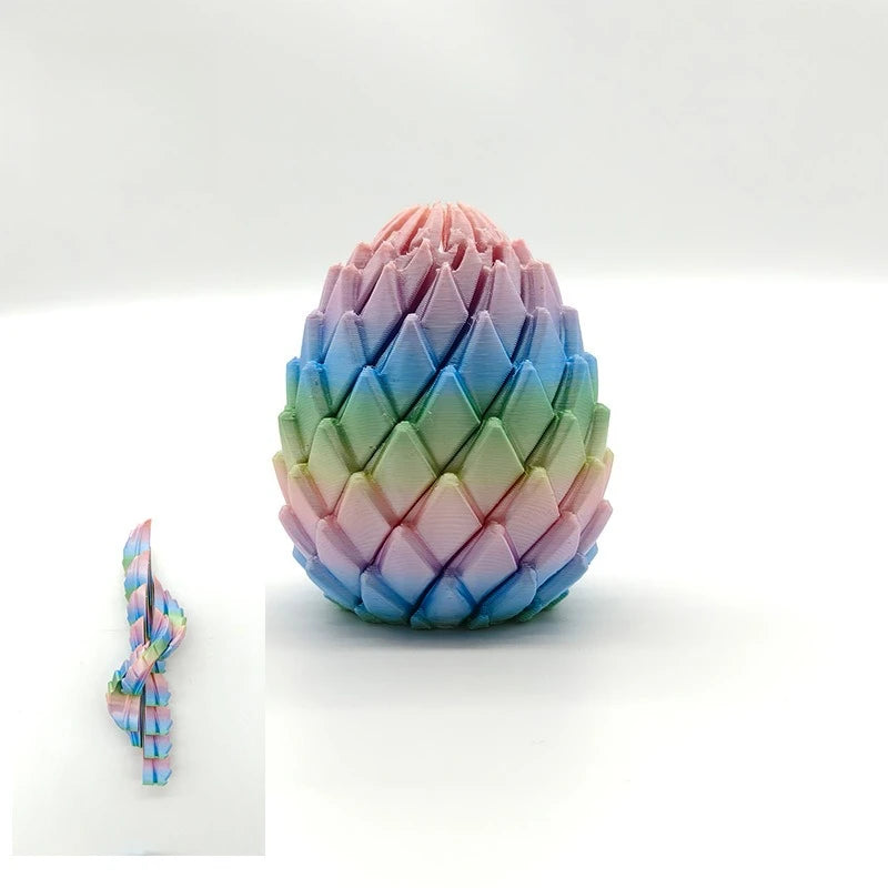 A 3D printed dragon egg fidget toy shaped like a cone, featuring a gradient of pastel colors.