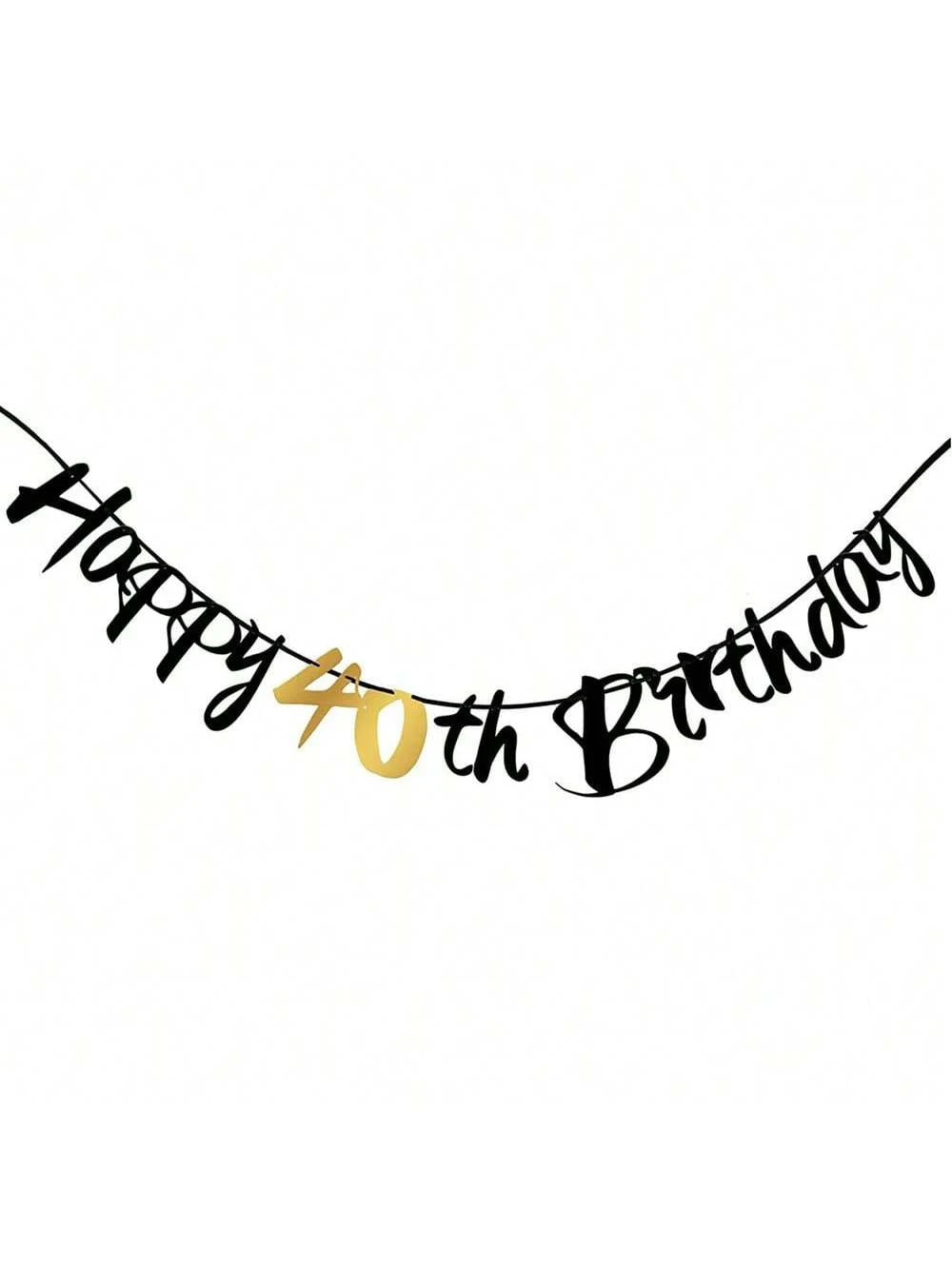 Elegant black and gold glitter birthday banner with the words Happy 40th Birthday