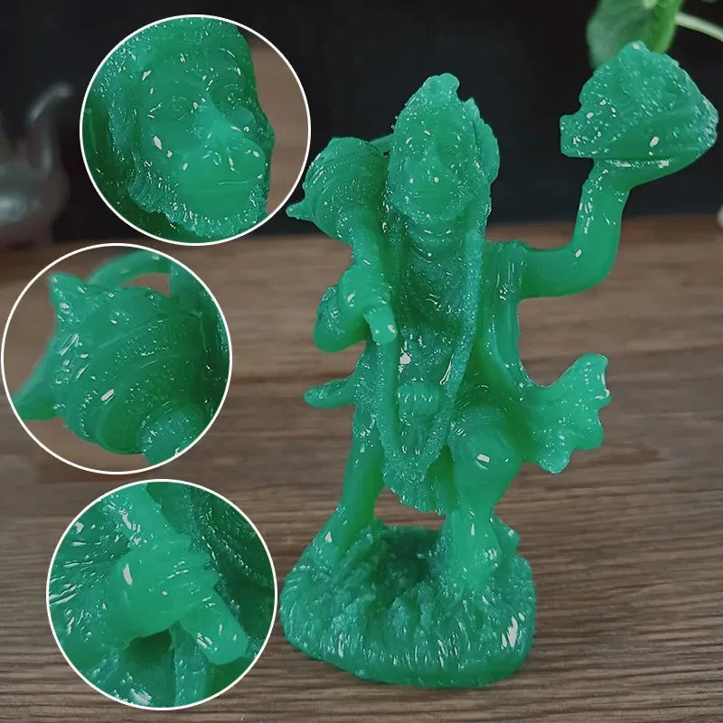 Jade Green Hanuman Statue – Resin Hindu Monkey God Figurine for Home Decor