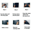 Instructions showing how to tear, place, press, write/draw, and erase a removable self-adhesive chalkboard wall sticker.